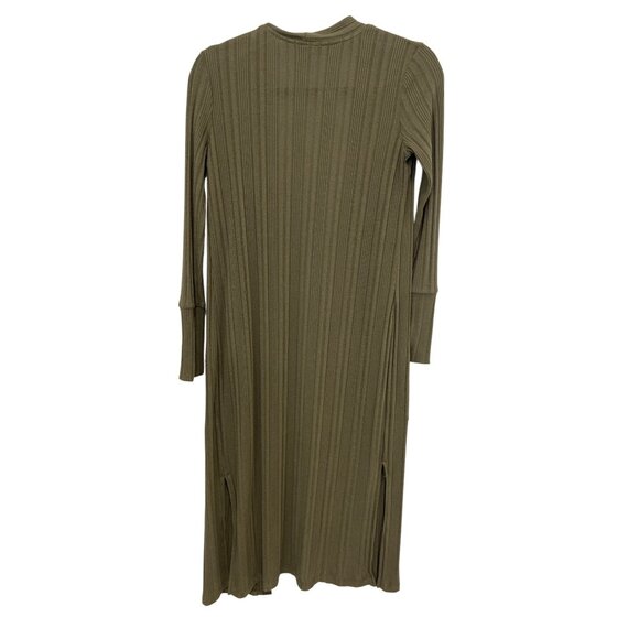 Peyton Jensen Ribbed Duster Cardigan Size XS Open Front Long Sleeve Olive Green - Picture 2 of 7